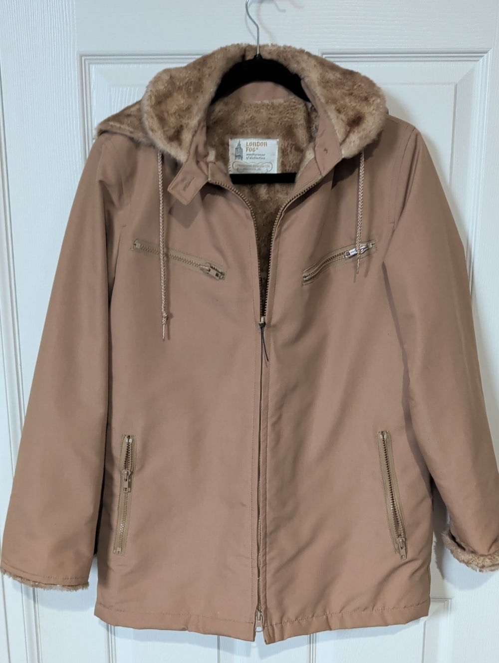 London Fog Women's Tan Faux-Fur Hooded Puffer Coat